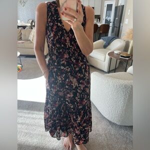 Evereve Black and Pink Floral Midi Dress